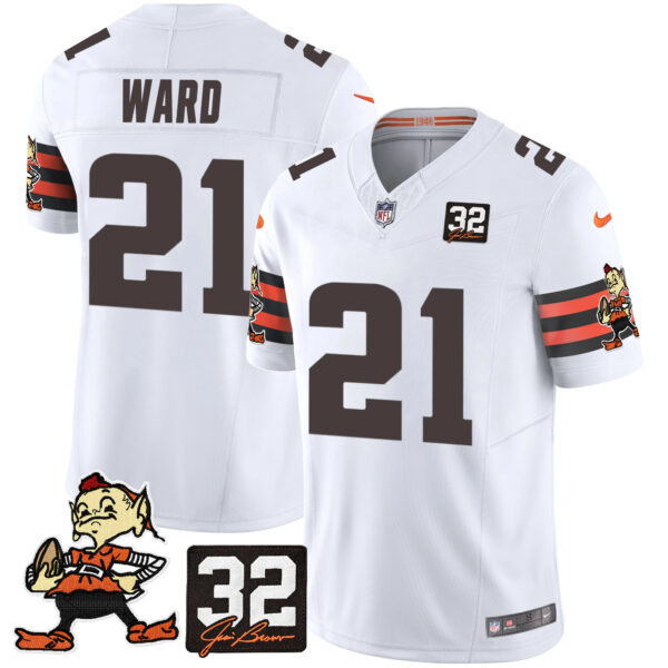 Men's Browns #32 Jim Brown Memorial Patch Vapor Limited Jersey V2 - All Stitched - Image 24