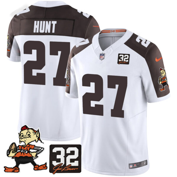 Men's Browns #32 Jim Brown Memorial Patch Vapor Limited Jersey V2 - All Stitched - Image 43