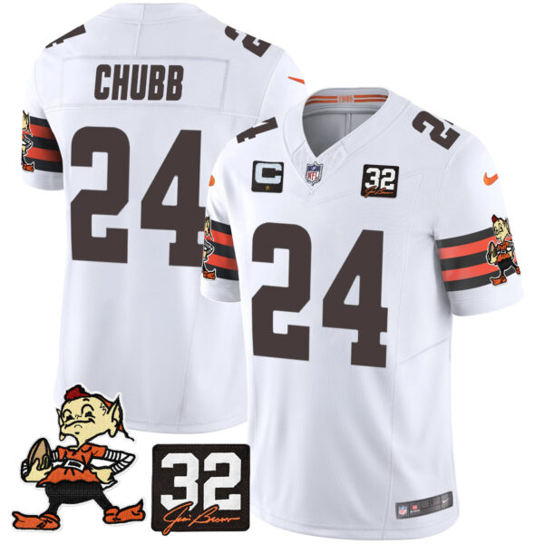 Men's Browns #32 Jim Brown Memorial Patch Vapor Limited Jersey V2 - All Stitched - Image 19
