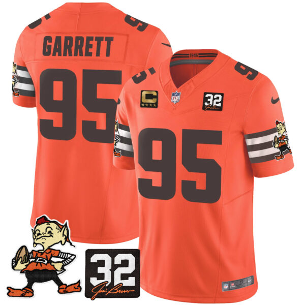 Men's Browns #32 Jim Brown Memorial Patch Vapor Limited Jersey V2 - All Stitched - Image 32