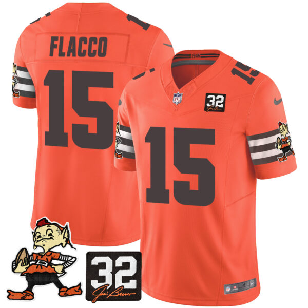 Men's Browns #32 Jim Brown Memorial Patch Vapor Limited Jersey V2 - All Stitched - Image 36