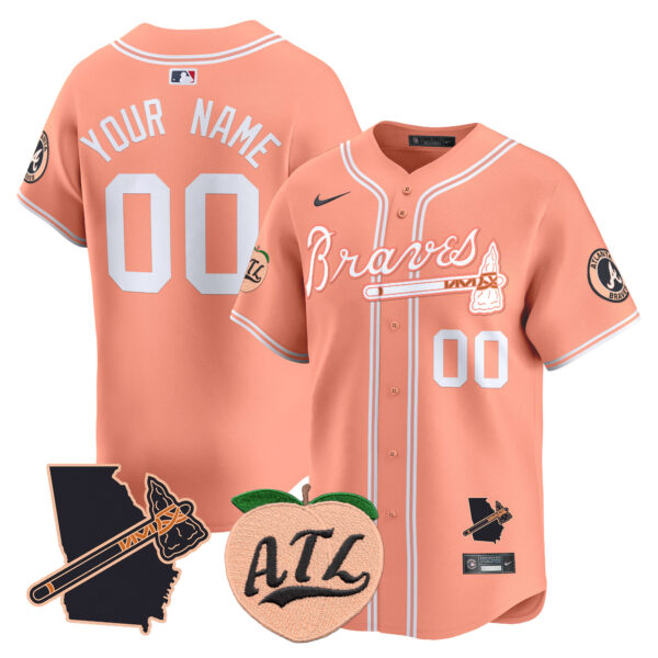 Atlanta Braves Peach Vapor Premier Limited Custom Jersey - All Stitched - Image 2