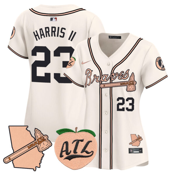 Women's Atlanta Braves Peach Vapor Premier Limited Jersey - All Stitched - Image 5