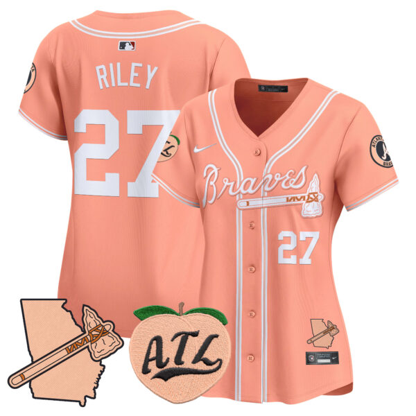 Women's Atlanta Braves Peach Vapor Premier Limited Jersey - All Stitched - Image 13