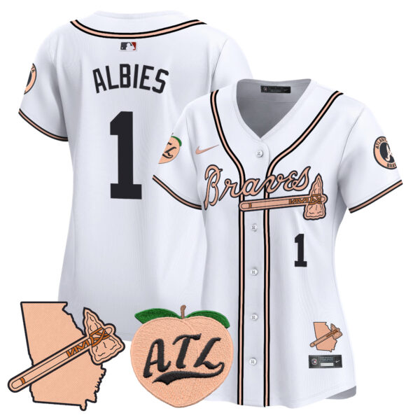 Women's Atlanta Braves Peach Vapor Premier Limited Jersey - All Stitched - Image 29