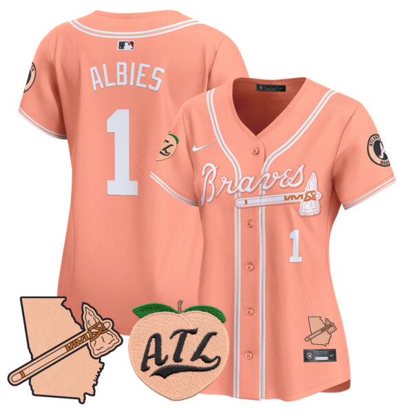 Women's Atlanta Braves Peach Vapor Premier Limited Jersey - All Stitched - Image 18