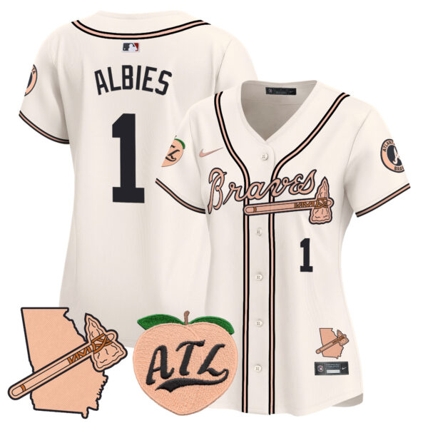 Women's Atlanta Braves Peach Vapor Premier Limited Jersey - All Stitched - Image 7