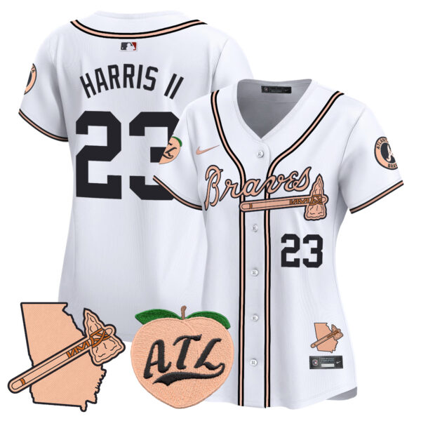 Women's Atlanta Braves Peach Vapor Premier Limited Jersey - All Stitched - Image 27