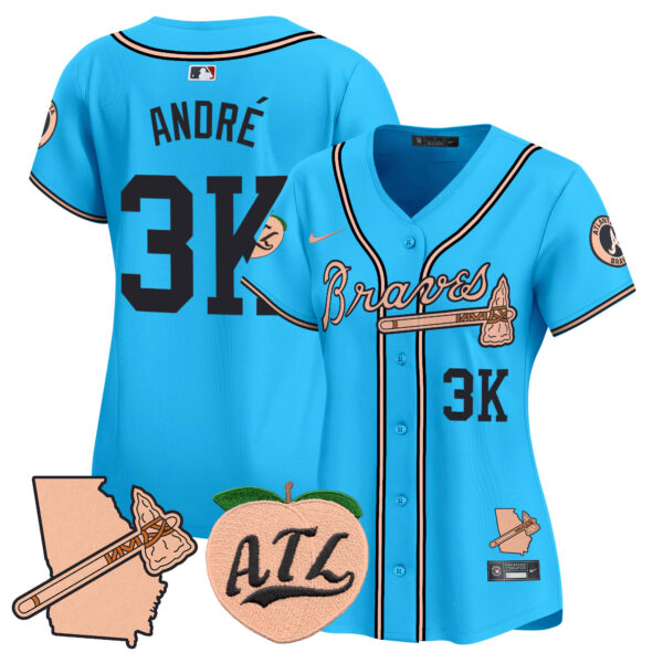 Women's Atlanta Braves Peach Vapor Premier Limited Jersey - All Stitched - Image 48