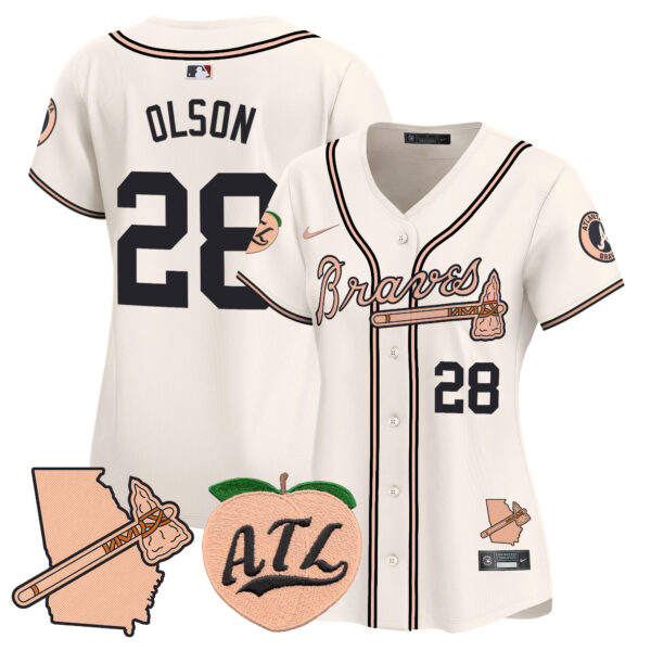 Women's Atlanta Braves Peach Vapor Premier Limited Jersey - All Stitched - Image 6