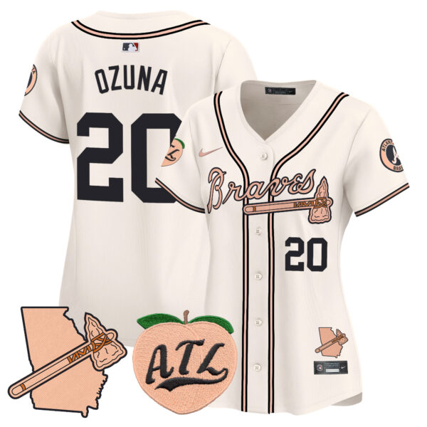 Women's Atlanta Braves Peach Vapor Premier Limited Jersey - All Stitched - Image 8