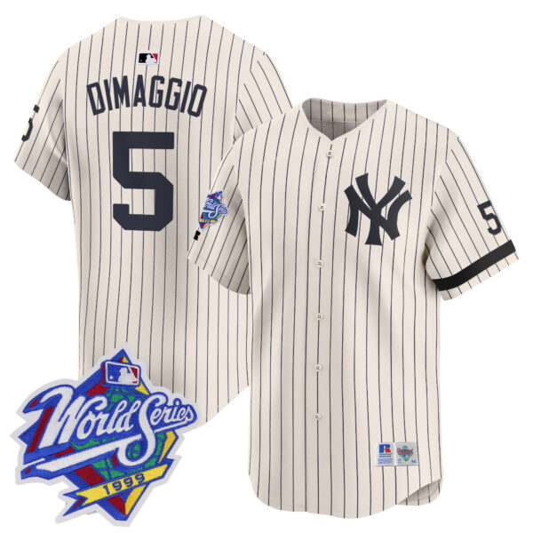 Men's Yankees 1999 Throwback Joe DiMaggio Patch Vapor Premier Limited Jersey - All Stitched - Image 10