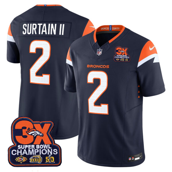 Men's Denver Broncos 3-Time Champions Patch Vapor Limited Jersey - All Stitched - Image 17