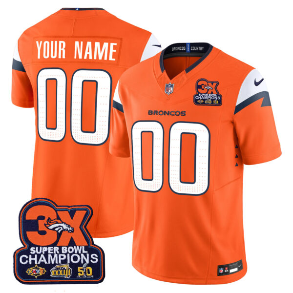 Denver Broncos 3-Time Champions Patch Vapor Limited Custom Jersey - All Stitched - Image 2