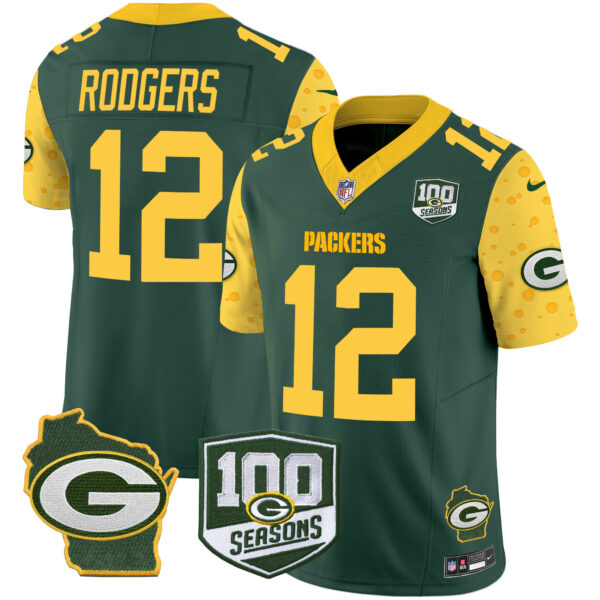 Men's Packers 100th Season & Home Patch Cheese Vapor Limited Jersey – All Stitched - Image 5