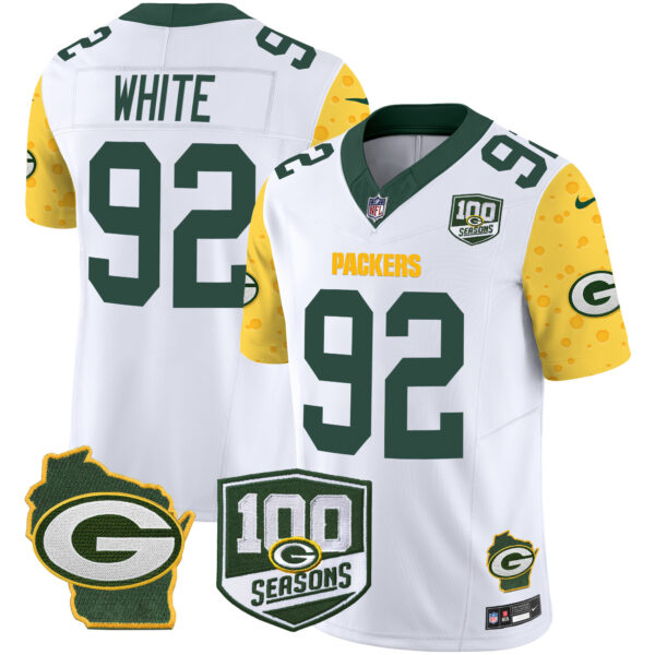 Men's Packers 100th Season & Home Patch Cheese Vapor Limited Jersey – All Stitched - Image 14