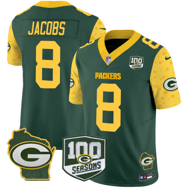 Men's Packers 100th Season & Home Patch Cheese Vapor Limited Jersey – All Stitched - Image 2