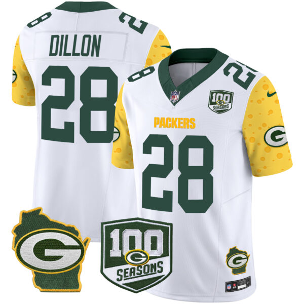 Men's Packers 100th Season & Home Patch Cheese Vapor Limited Jersey – All Stitched - Image 10