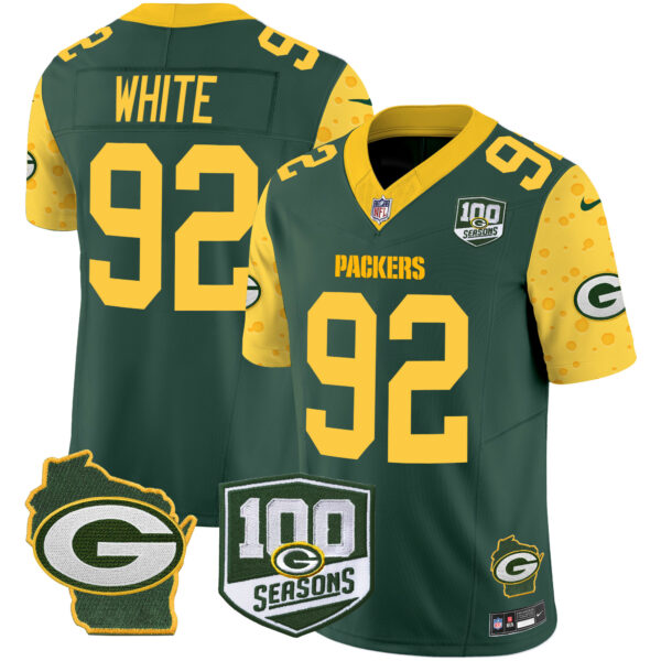 Men's Packers 100th Season & Home Patch Cheese Vapor Limited Jersey – All Stitched - Image 7