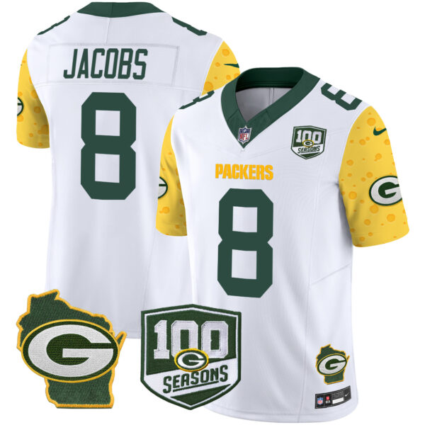 Men's Packers 100th Season & Home Patch Cheese Vapor Limited Jersey – All Stitched - Image 9