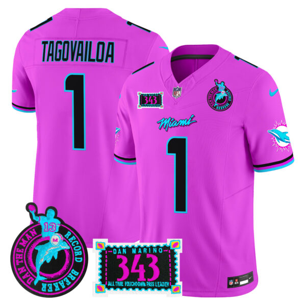 Men's Dolphins "Dan the Man Record Breaker" Patch Vapor Limited Jersey - All Stitched - Image 41