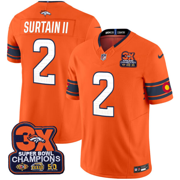 Men's Denver Broncos 3x Patch "Colorado Flag" Vapor Limited Jersey - All Stitched - Image 2