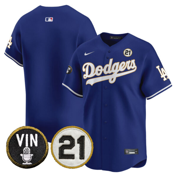 Men's Dodgers Vin & Roberto Patch Gold Trim Vapor Premier Limited Jersey - All Stitched - Image 32