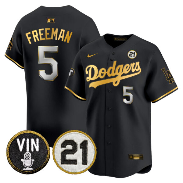 Men's Dodgers Vin & Roberto Patch Gold Trim Vapor Premier Limited Jersey - All Stitched - Image 2