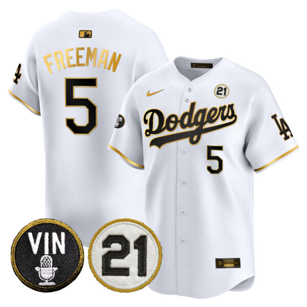 Men's Dodgers Vin & Roberto Patch Gold Trim Vapor Premier Limited Jersey - All Stitched - Image 10