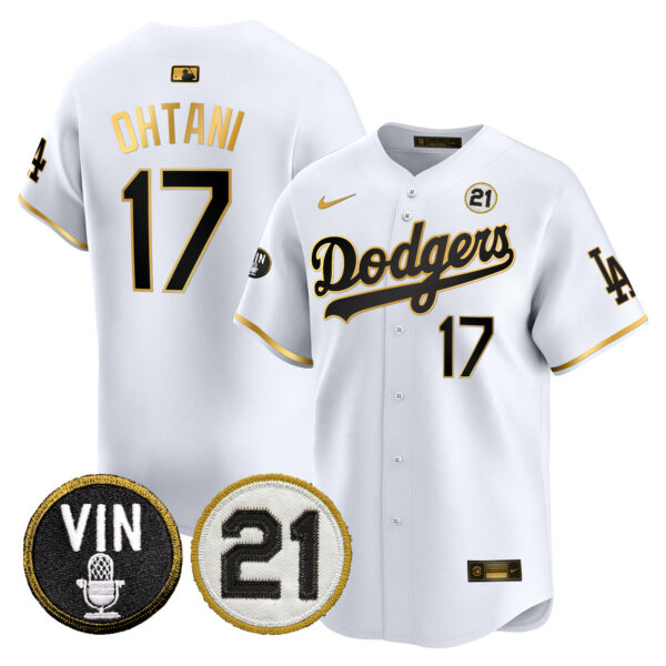 Men's Dodgers Vin & Roberto Patch Gold Trim Vapor Premier Limited Jersey - All Stitched - Image 9