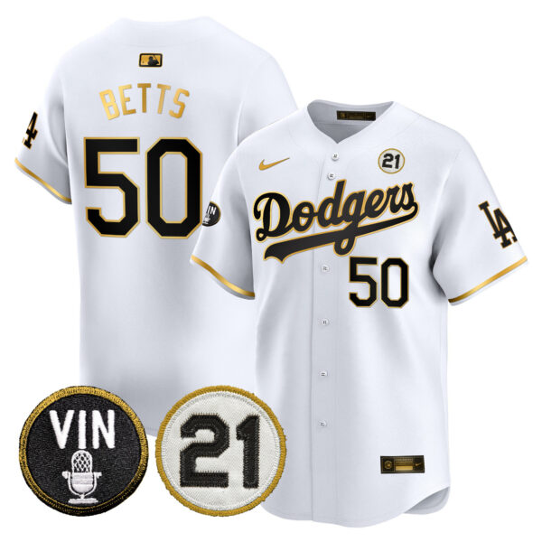 Men's Dodgers Vin & Roberto Patch Gold Trim Vapor Premier Limited Jersey - All Stitched - Image 11
