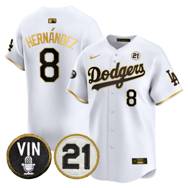 Men's Dodgers Vin & Roberto Patch Gold Trim Vapor Premier Limited Jersey - All Stitched - Image 14