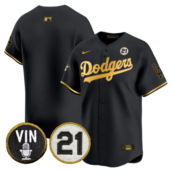 Men's Dodgers Vin & Roberto Patch Gold Trim Vapor Premier Limited Jersey - All Stitched - Image 8