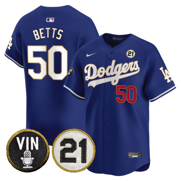 Men's Dodgers Vin & Roberto Patch Gold Trim Vapor Premier Limited Jersey - All Stitched - Image 27