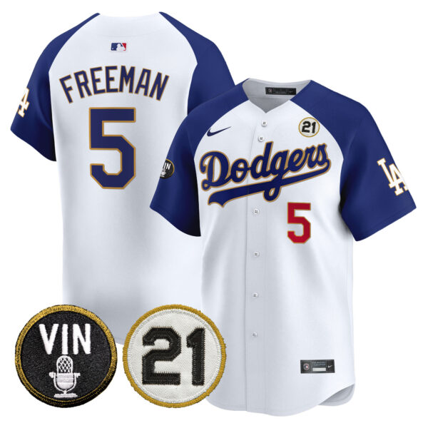 Men's Dodgers Vin & Roberto Patch Gold Trim Vapor Premier Limited Jersey - All Stitched - Image 34