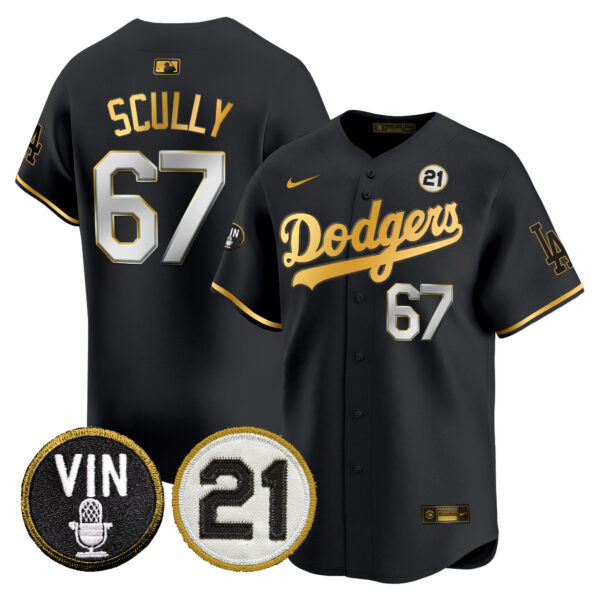 Men's Dodgers Vin & Roberto Patch Gold Trim Vapor Premier Limited Jersey - All Stitched - Image 5