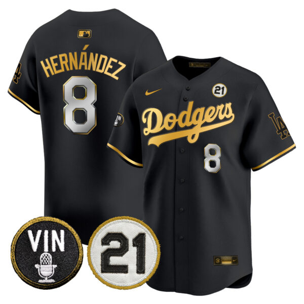 Men's Dodgers Vin & Roberto Patch Gold Trim Vapor Premier Limited Jersey - All Stitched - Image 6