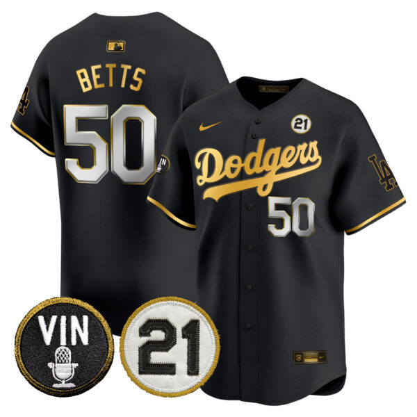 Men's Dodgers Vin & Roberto Patch Gold Trim Vapor Premier Limited Jersey - All Stitched - Image 3