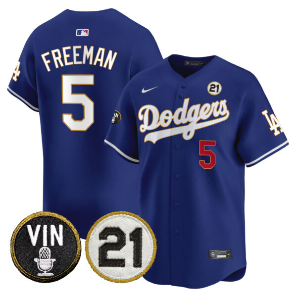 Men's Dodgers Vin & Roberto Patch Gold Trim Vapor Premier Limited Jersey - All Stitched - Image 26