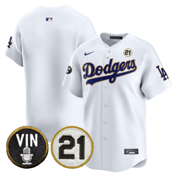 Men's Dodgers Vin & Roberto Patch Gold Trim Vapor Premier Limited Jersey - All Stitched - Image 24