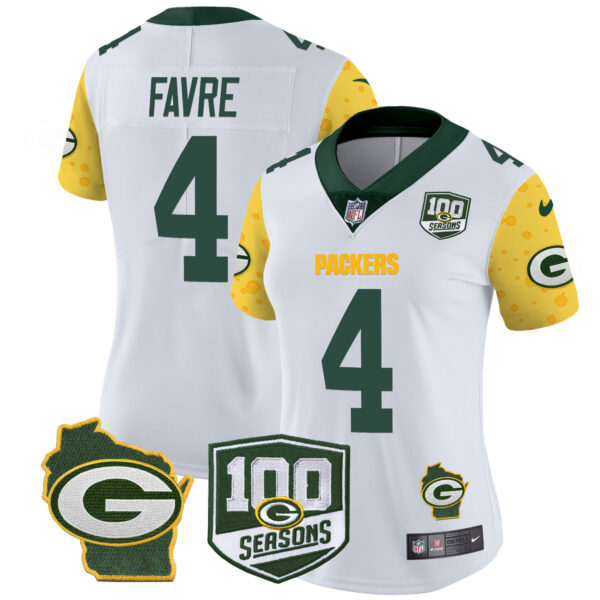 Women's Packers 100th Season & Home Patch Cheese Vapor Limited Jersey – All Stitched - Image 13