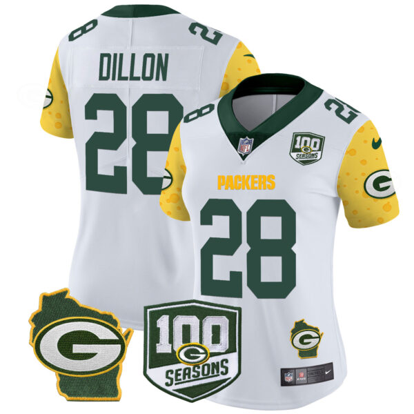 Women's Packers 100th Season & Home Patch Cheese Vapor Limited Jersey – All Stitched - Image 10