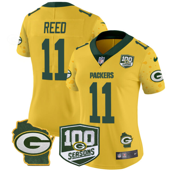 Women's Packers 100th Season & Home Patch Cheese Vapor Limited Jersey – All Stitched - Image 25