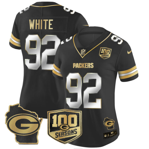 Women's Packers 100th Season & Home Patch Gold Vapor Limited Jersey – All Stitched - Image 14