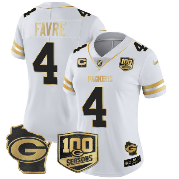 Women's Packers 100th Season & Home Patch Gold Vapor Limited Jersey – All Stitched - Image 27