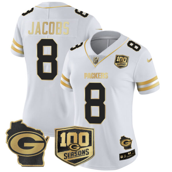Women's Packers 100th Season & Home Patch Gold Vapor Limited Jersey – All Stitched - Image 23