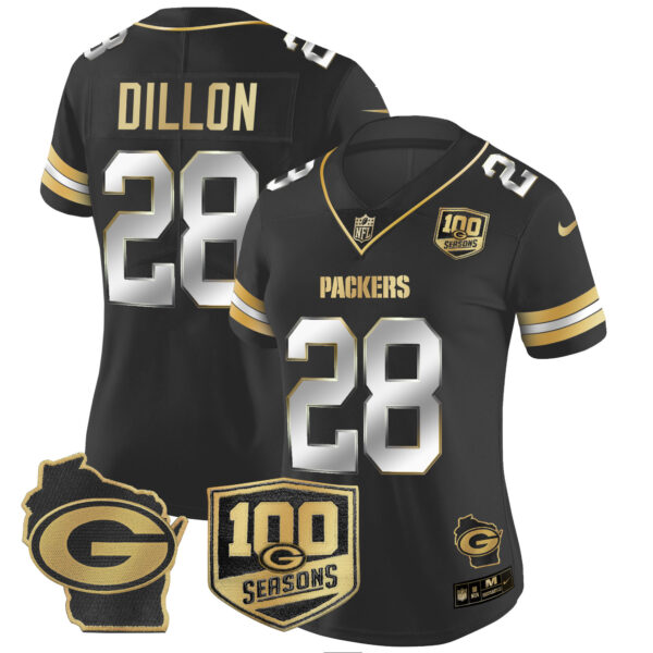 Women's Packers 100th Season & Home Patch Gold Vapor Limited Jersey – All Stitched - Image 10
