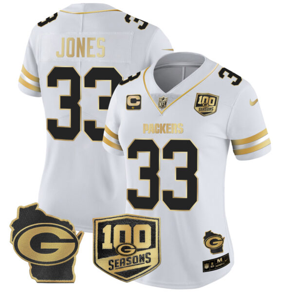 Women's Packers 100th Season & Home Patch Gold Vapor Limited Jersey – All Stitched - Image 25