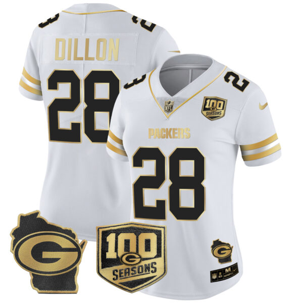 Women's Packers 100th Season & Home Patch Gold Vapor Limited Jersey – All Stitched - Image 24