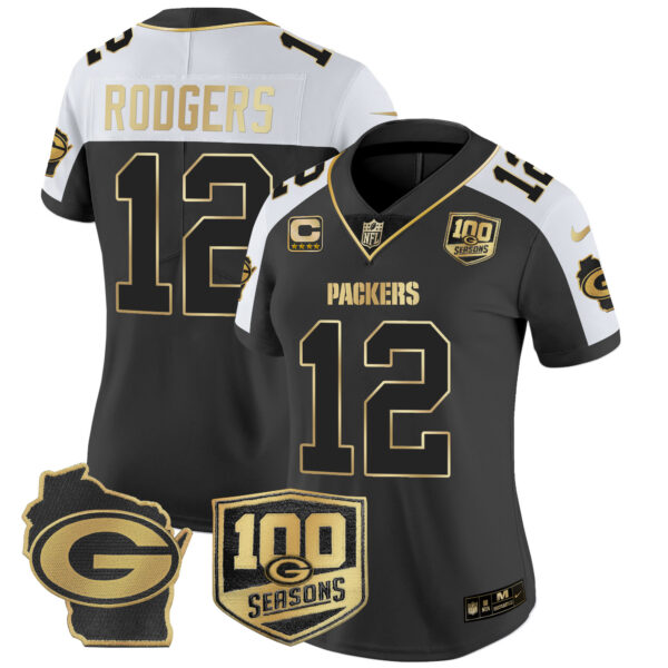 Women's Packers 100th Season & Home Patch Gold Vapor Limited Jersey – All Stitched - Image 5